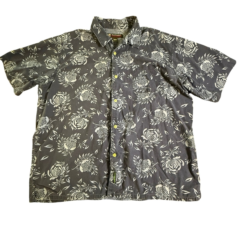 Polo Jeans Co Ralph Lauren Y2K Mens L Floral Button Down Hawaiian Shirt Blue VTG